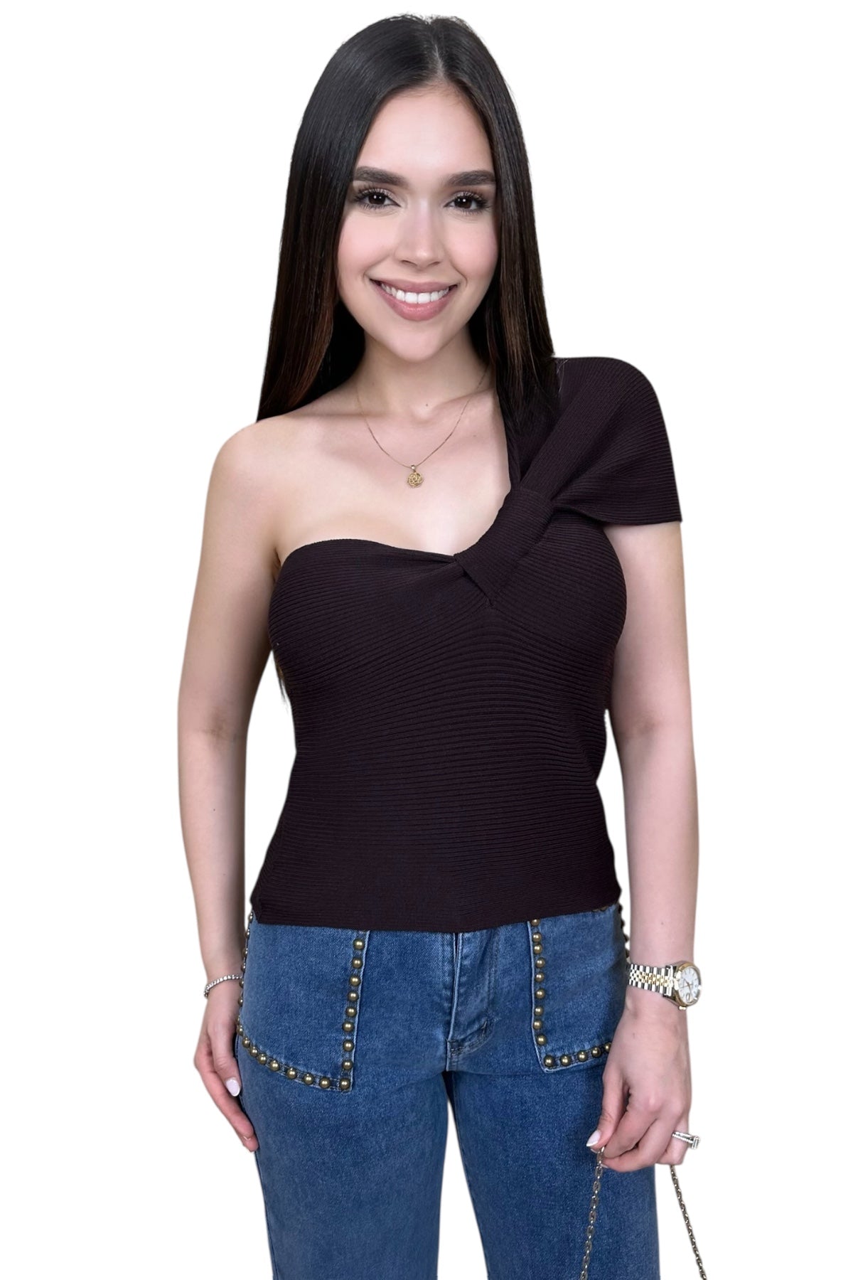 LUXE ASYMMETRIC MOCHA TOP