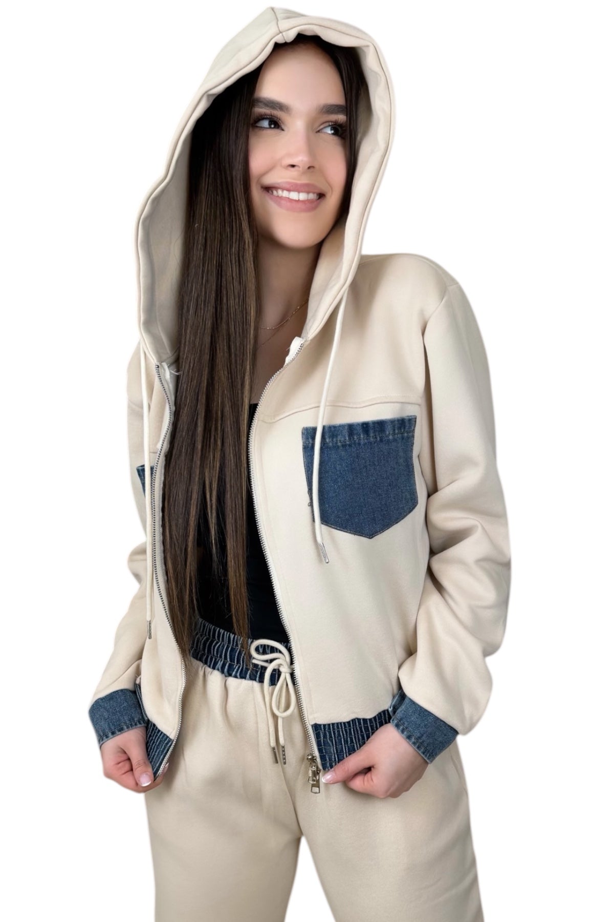 DENIM BEIGE LOUNGE SET