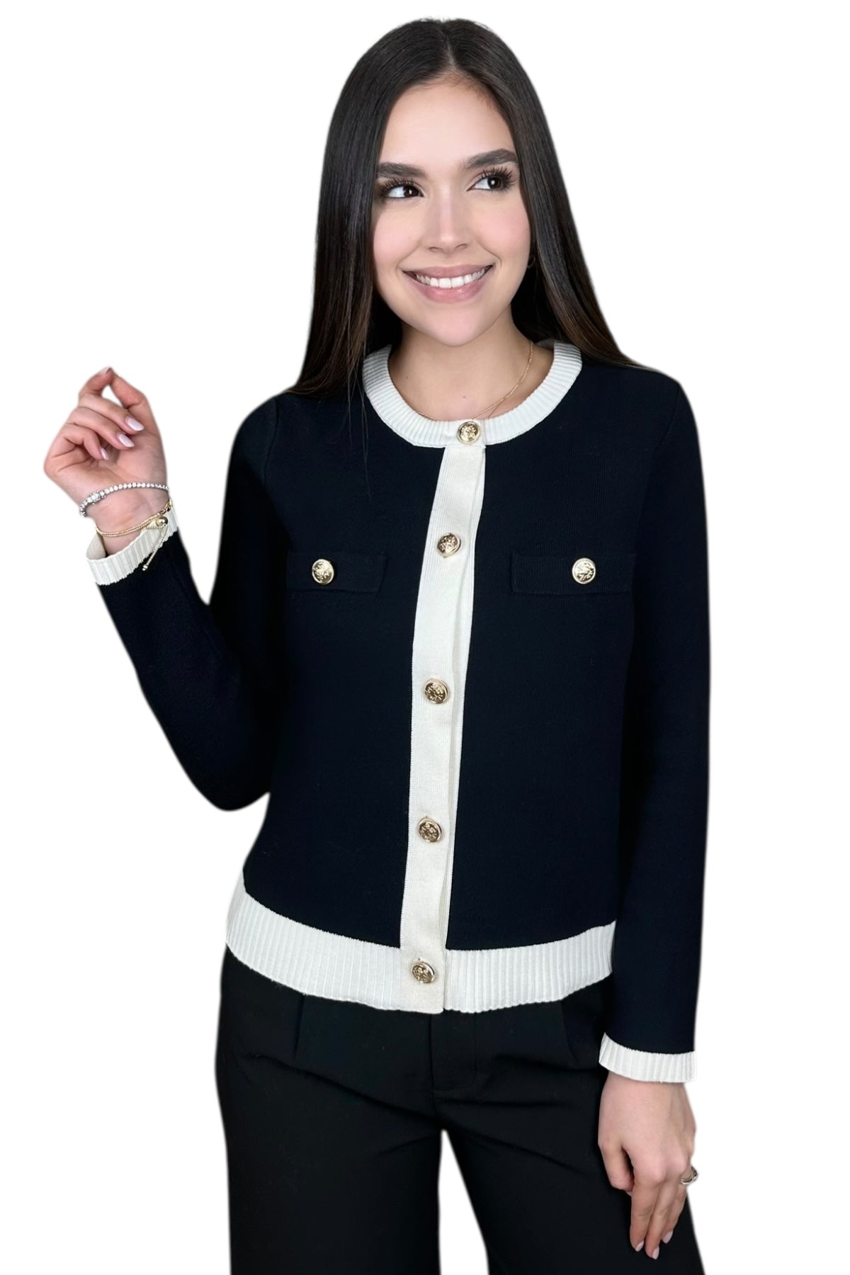 GOLD BLACK/WHITE CARDIGAN