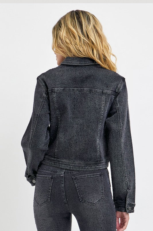 RHINESTONE BLACK DENIM JACKET