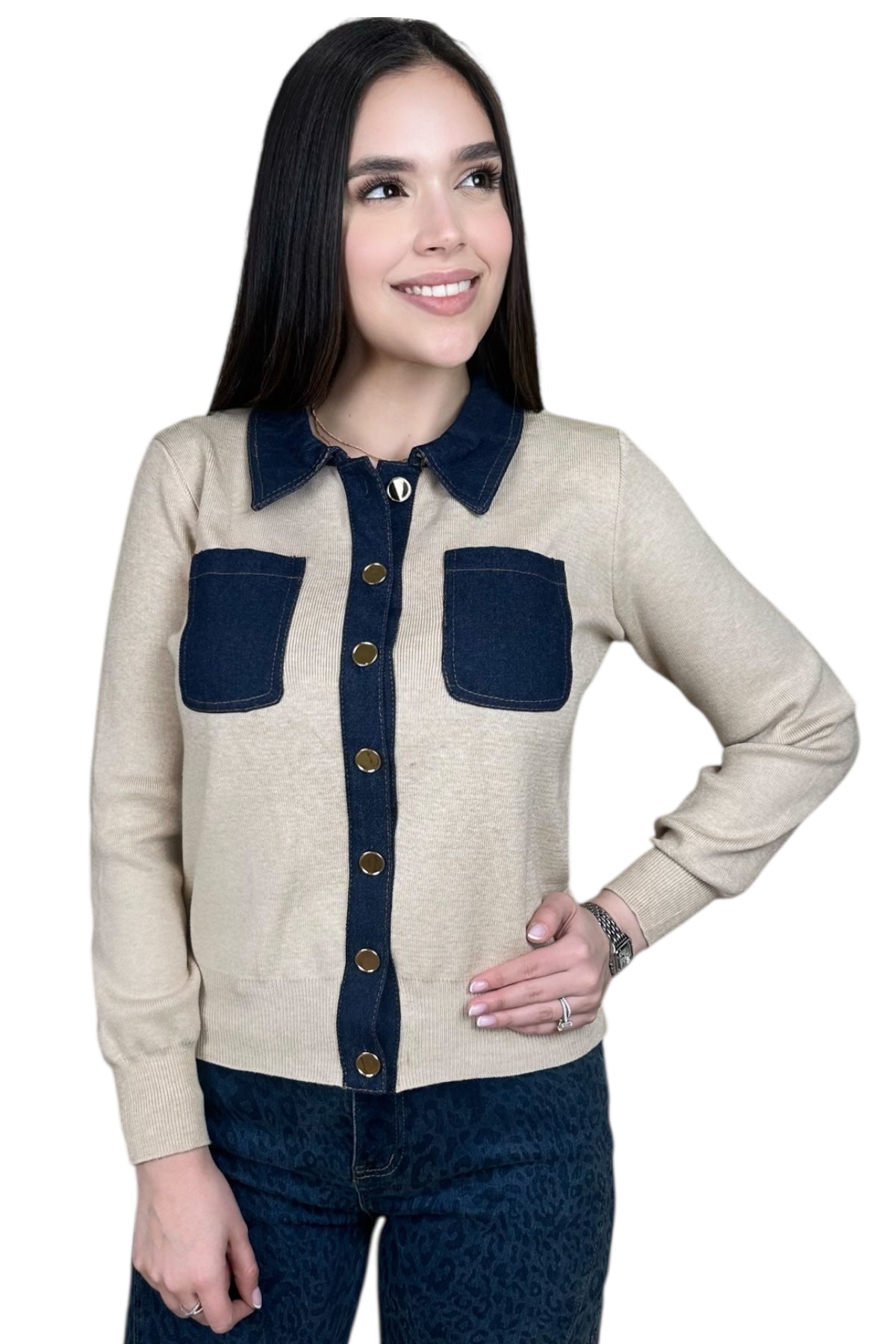 DENIM JACKET/SWEATER - BEIGE
