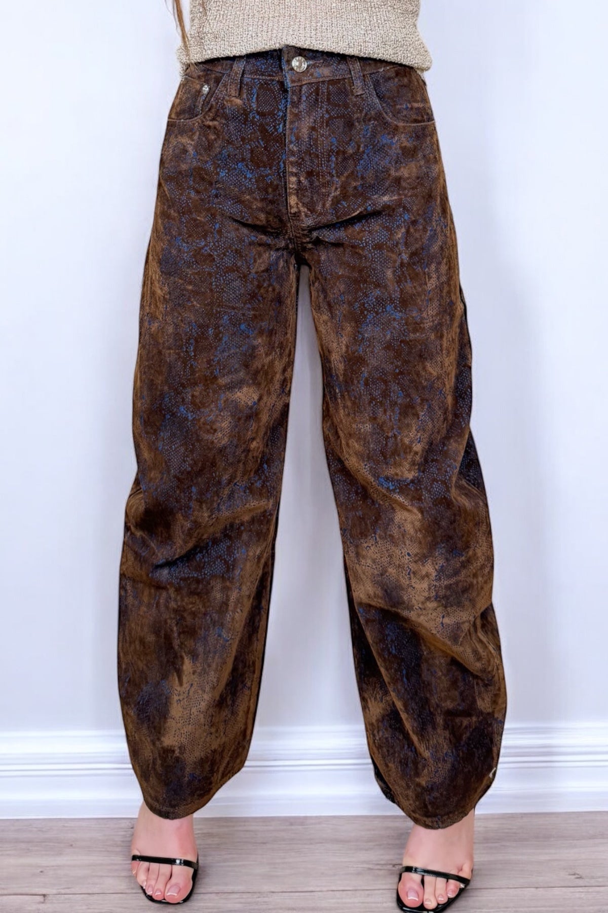 ITALY VELVET JEANS - BROWN/BLUE