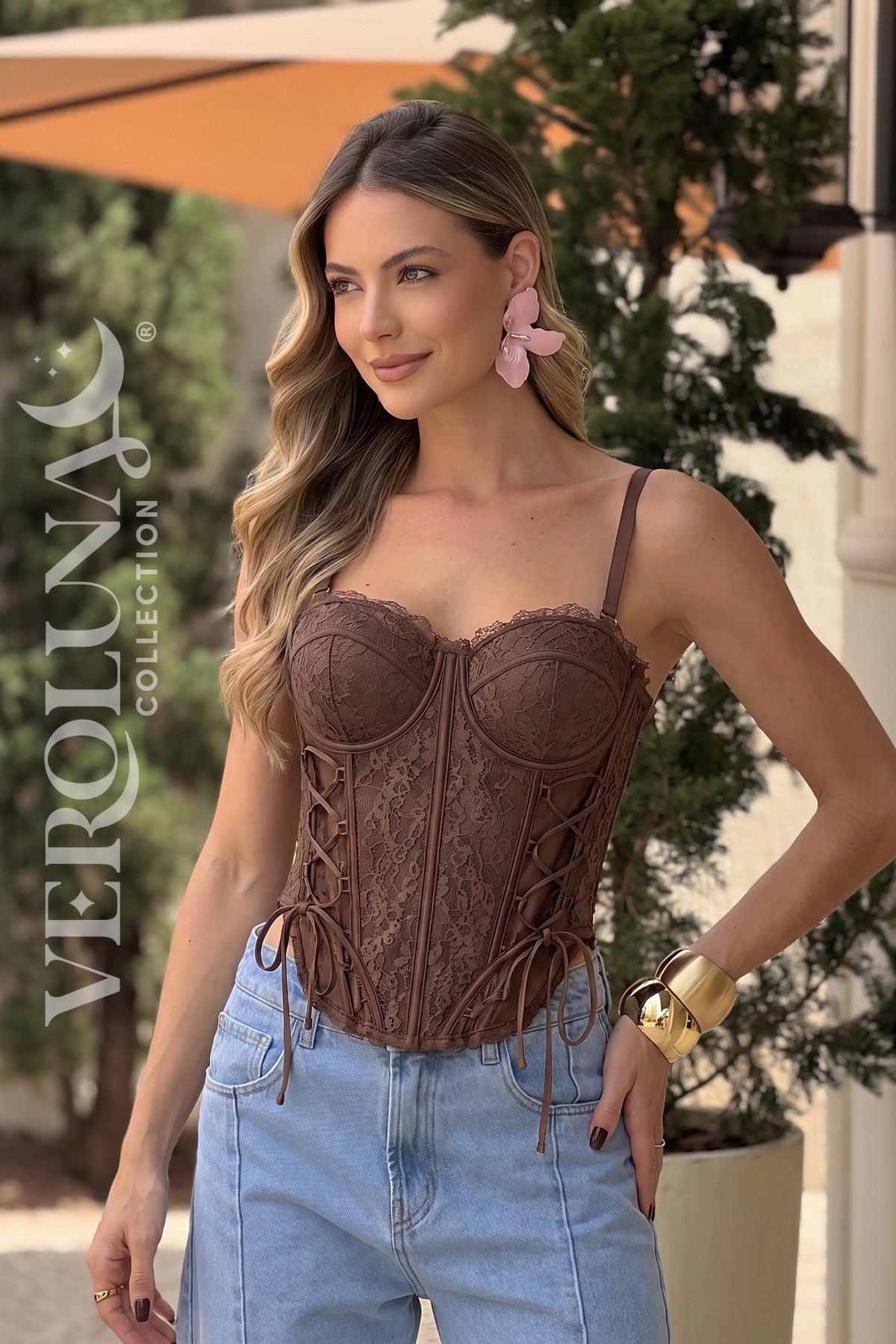 LACE CORSET TOP - BROWN