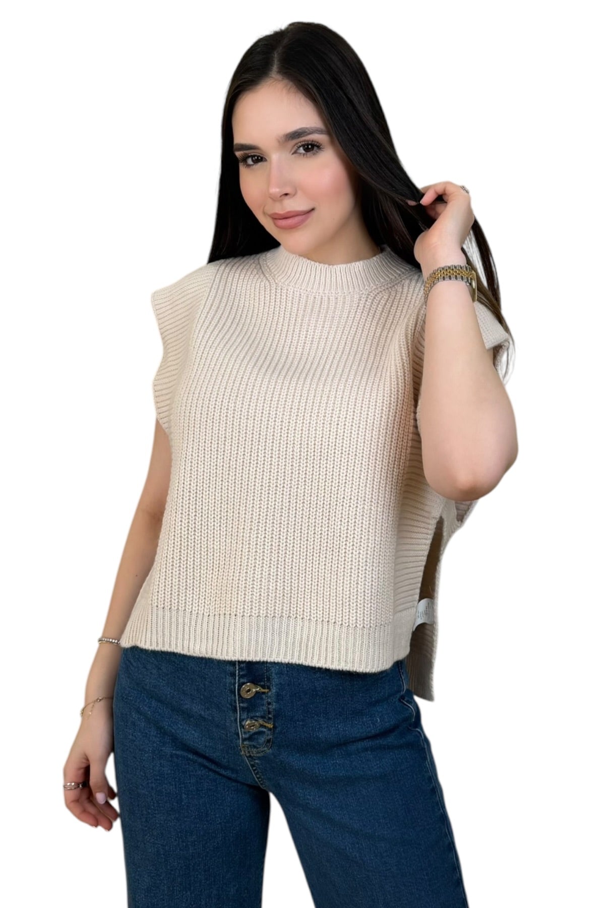 ITALIAN VEST KNIT TOP - CREAM