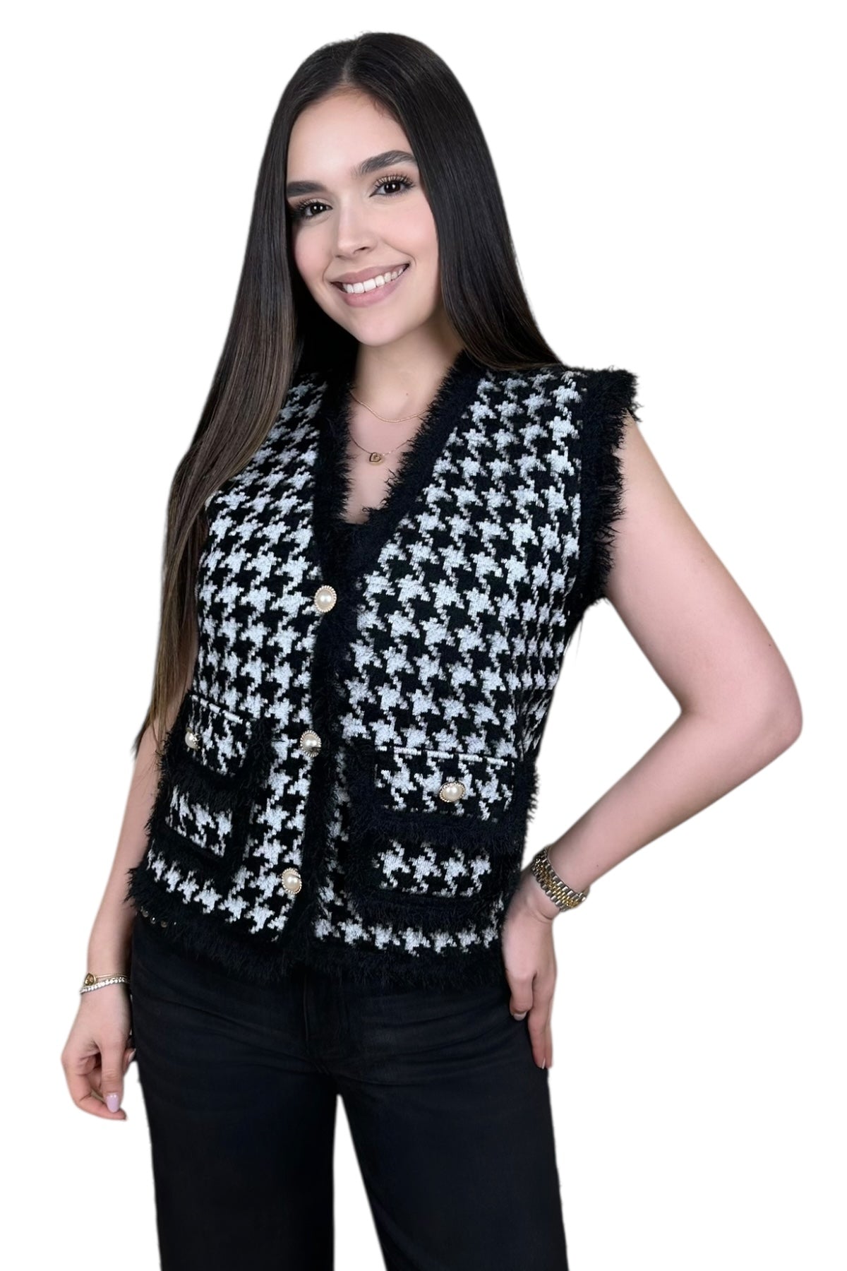 PARISIAN PEARL VEST - BLACK