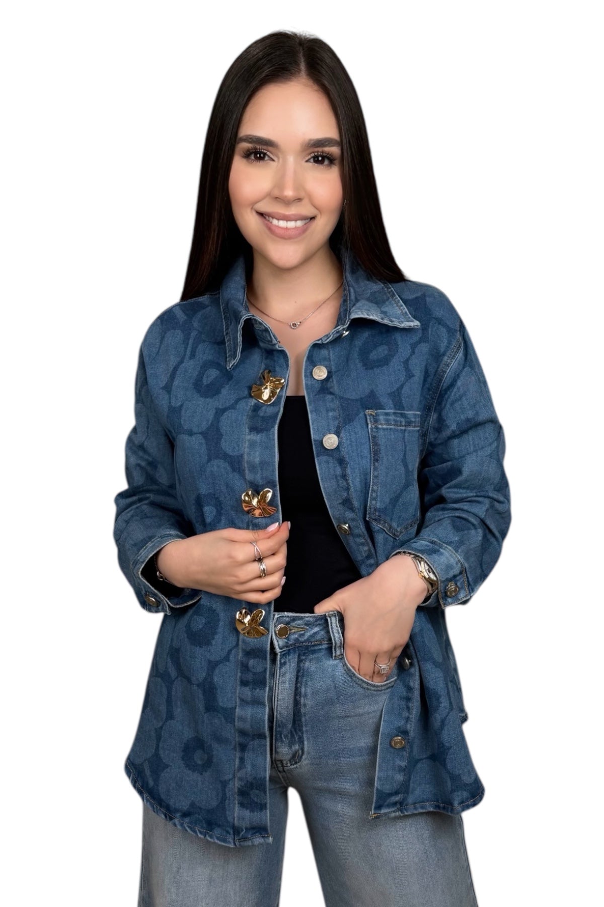 STARLUXE FLOWER DENIM JACKET