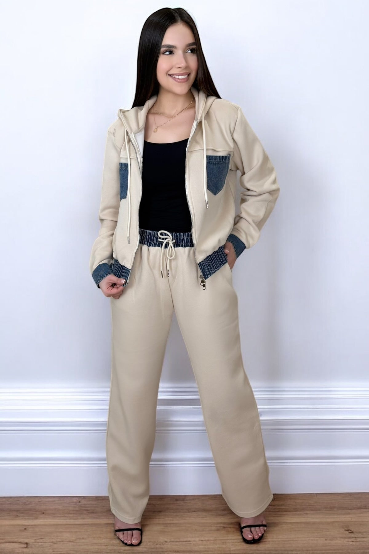 DENIM BEIGE LOUNGE SET