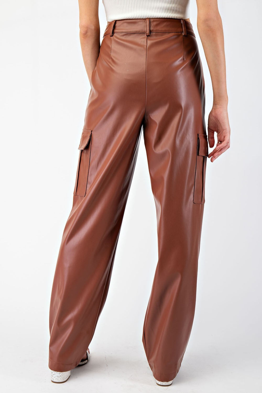 CARGO LEATHER BROWN PANTS