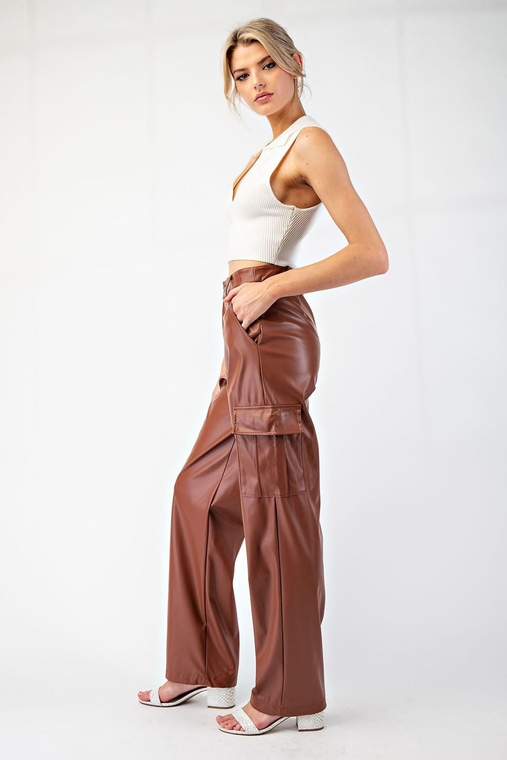 CARGO LEATHER BROWN PANTS