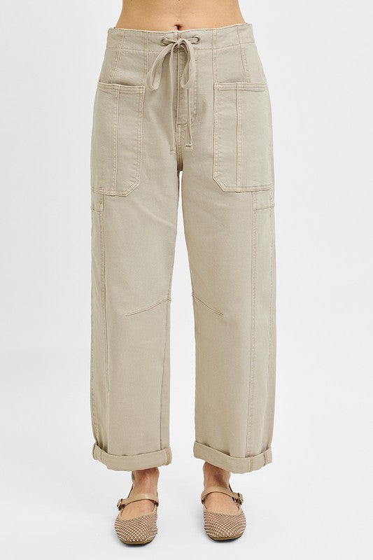 HIGH RISE BARREL JEAN - STONE GREY