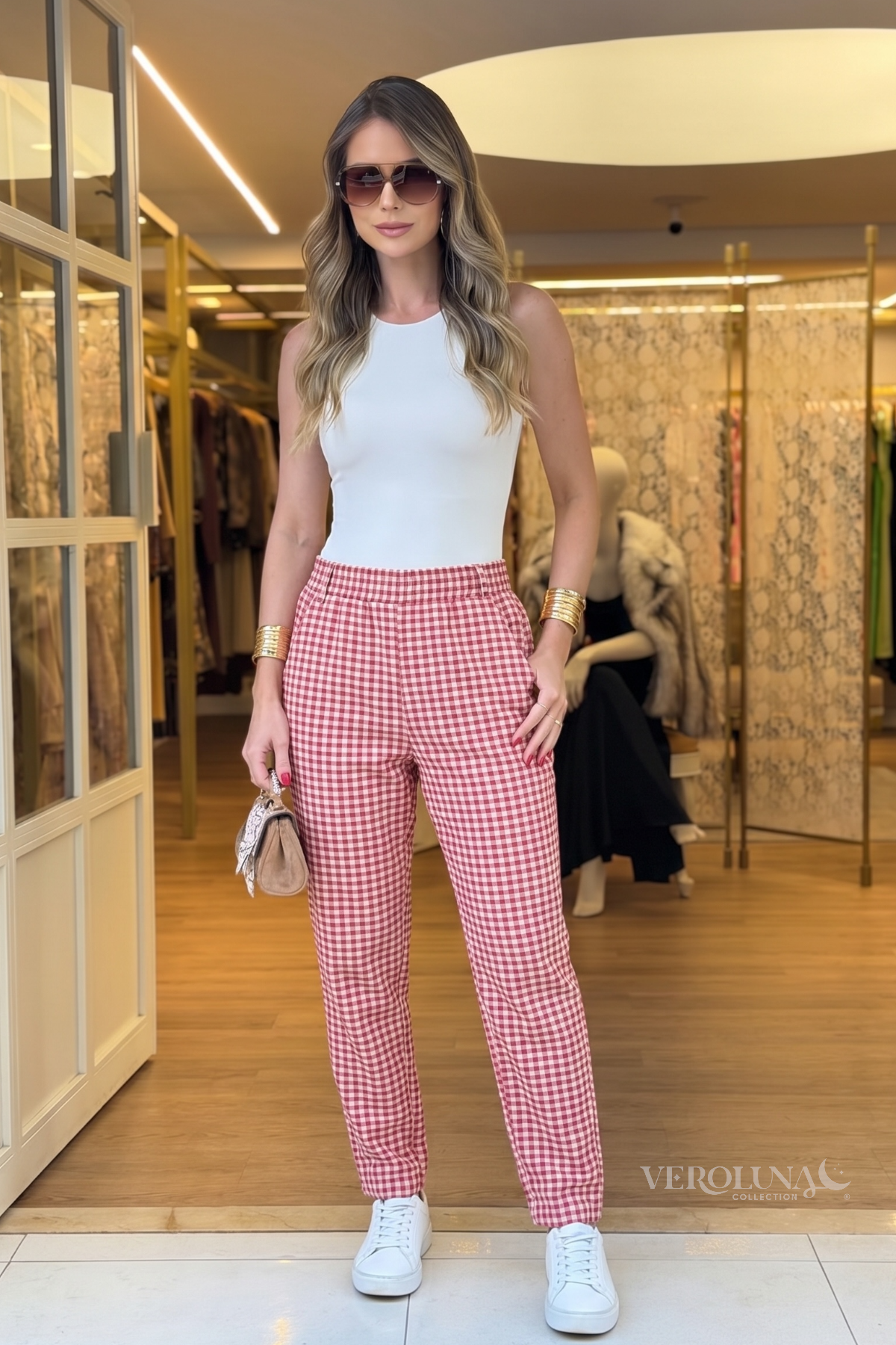 CHECK RED DENIM PANT