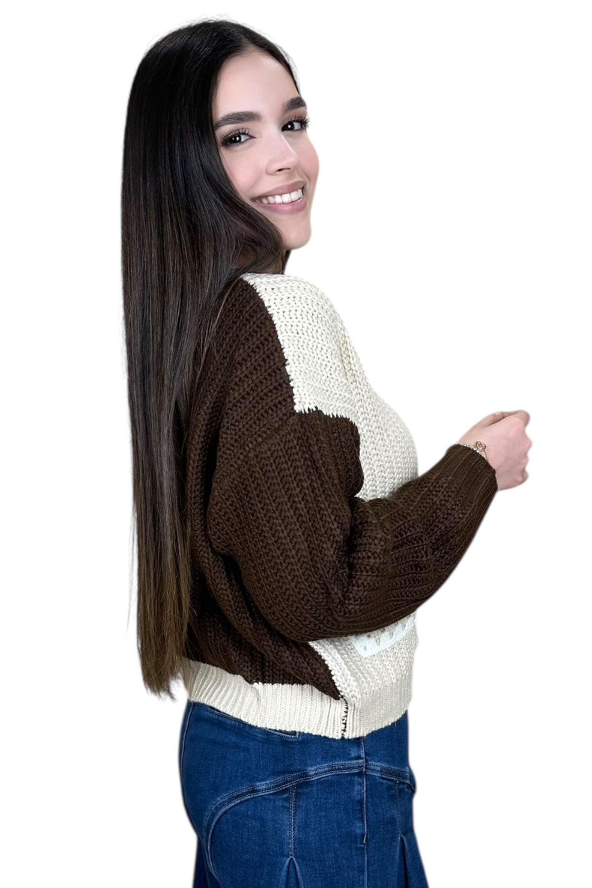 CROCHET MOCHA/BEIGE SWEATER