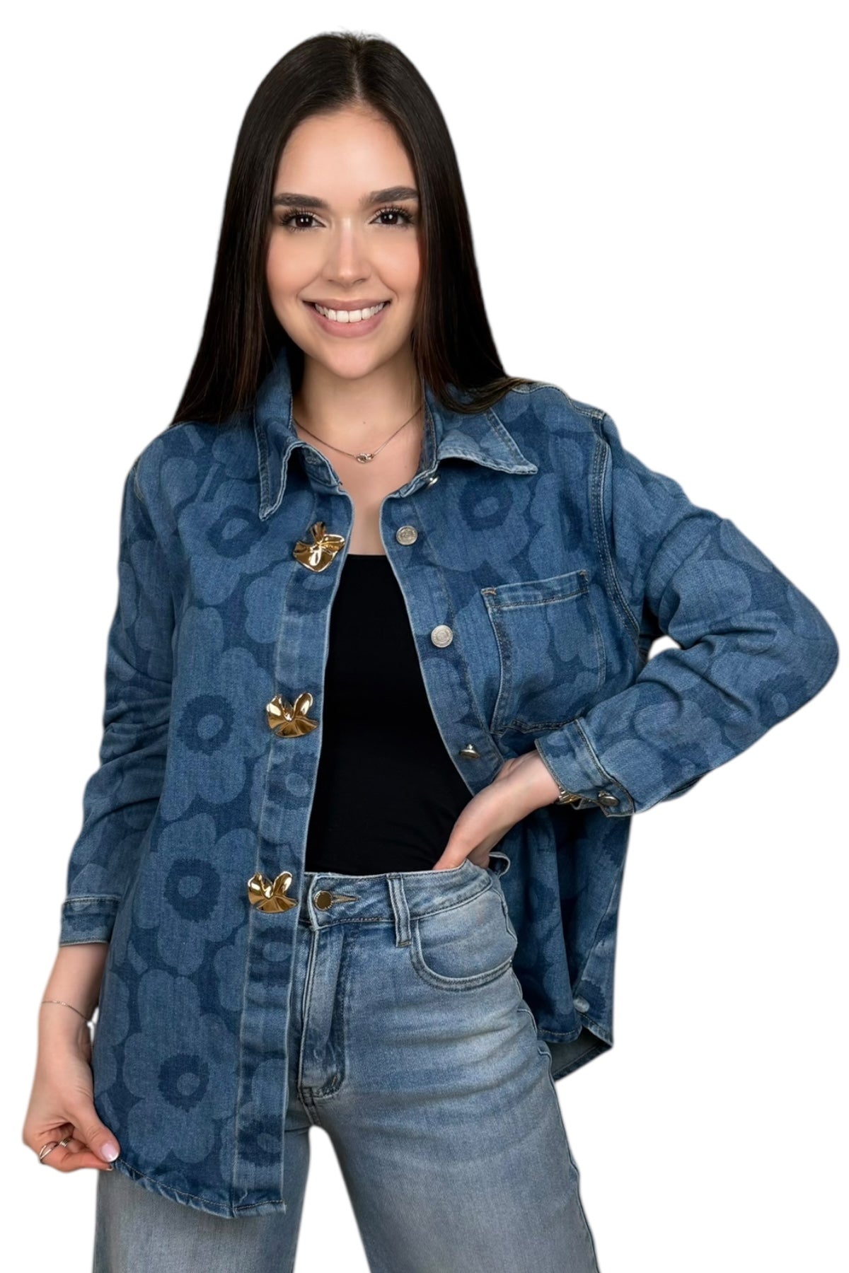 STARLUXE FLOWER DENIM JACKET