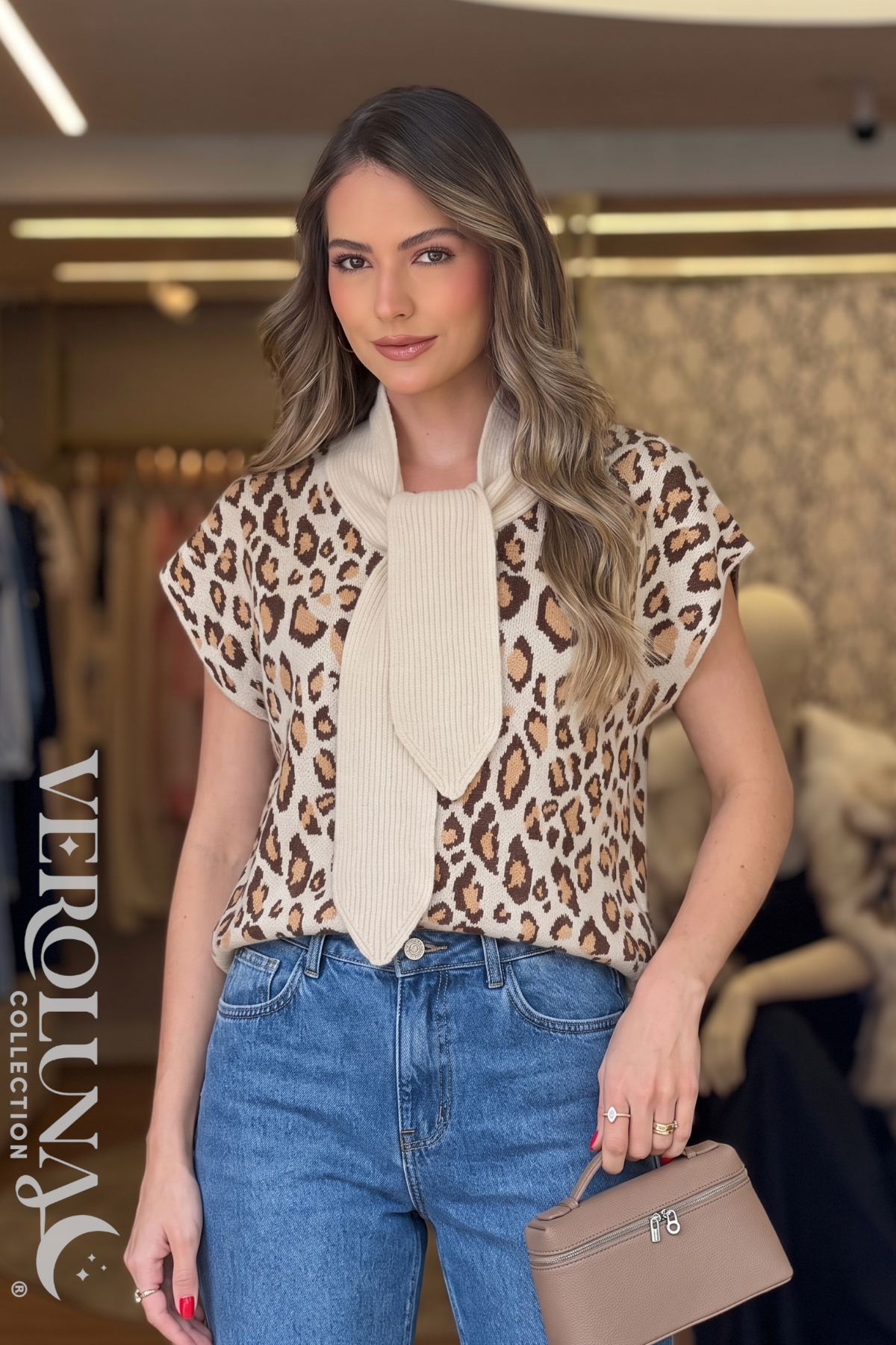 Leopard Knit Scarf Top