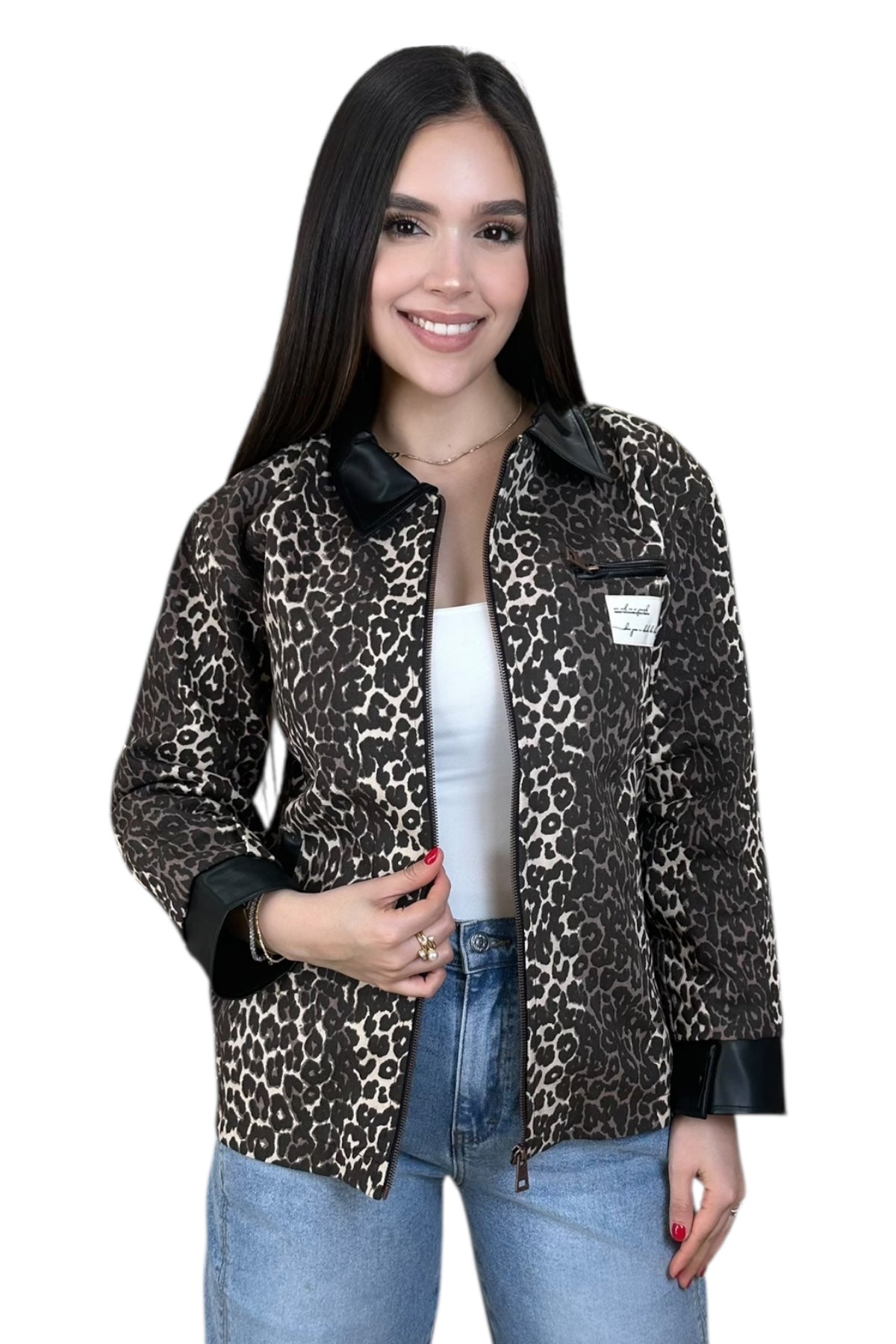 LEOPARD DENIM/LEATHER JACKET