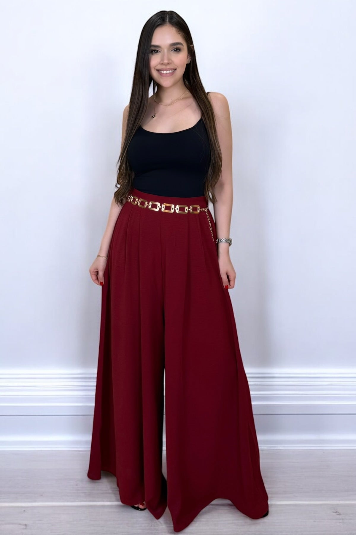 GOLD PALAZZO PANT - RED