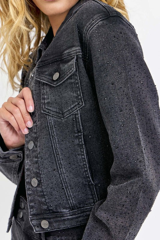 RHINESTONE BLACK DENIM JACKET