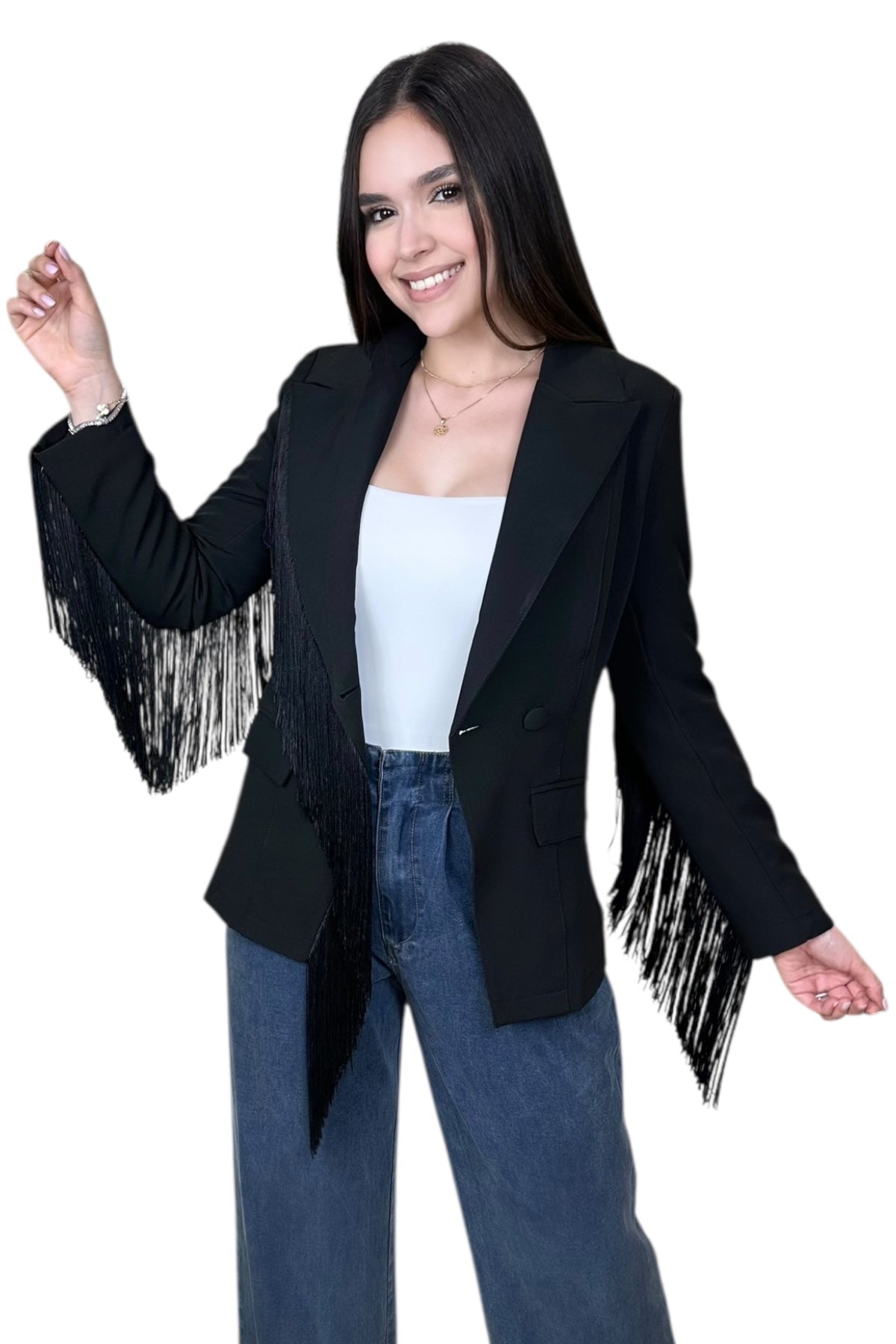THE FRINGE BLAZER - BLACK