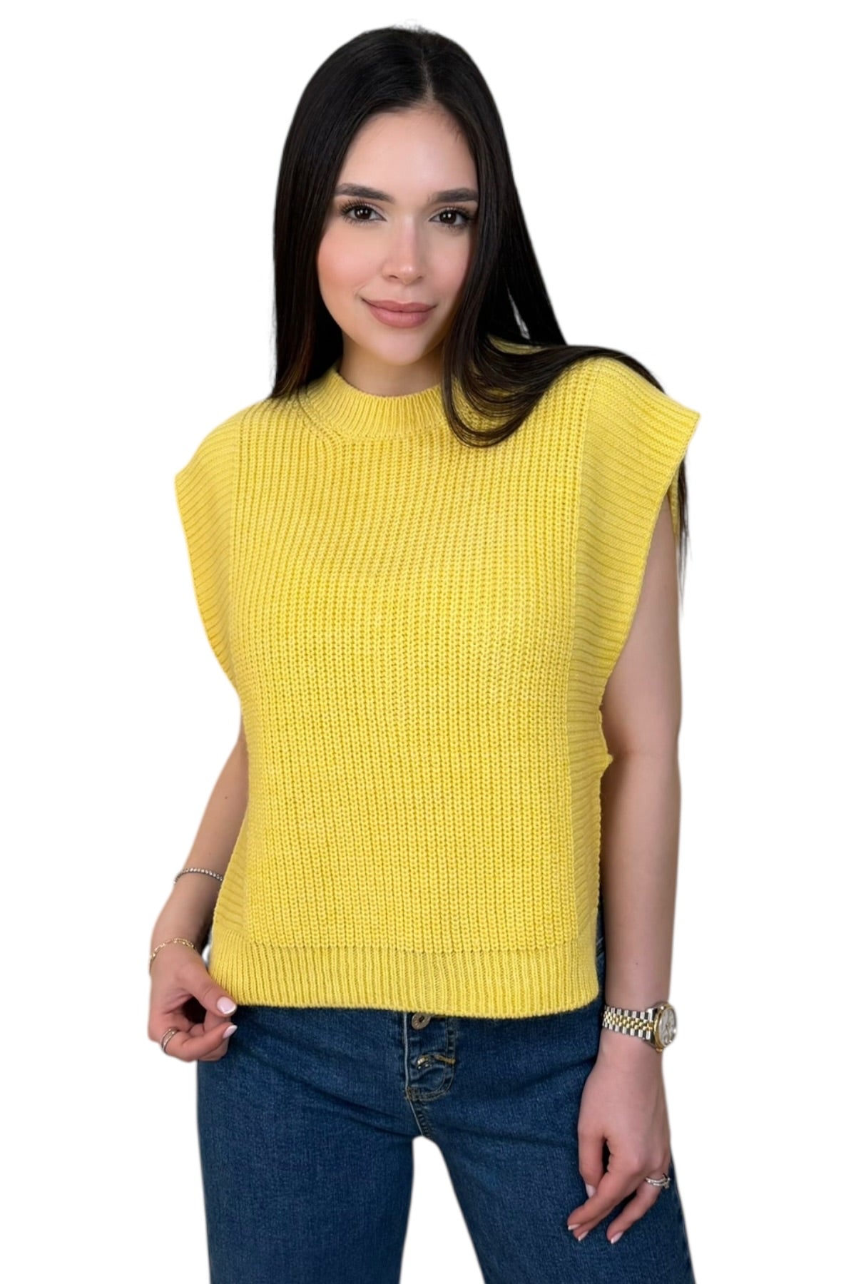 ITALIAN VEST KNIT TOP - YELLOW