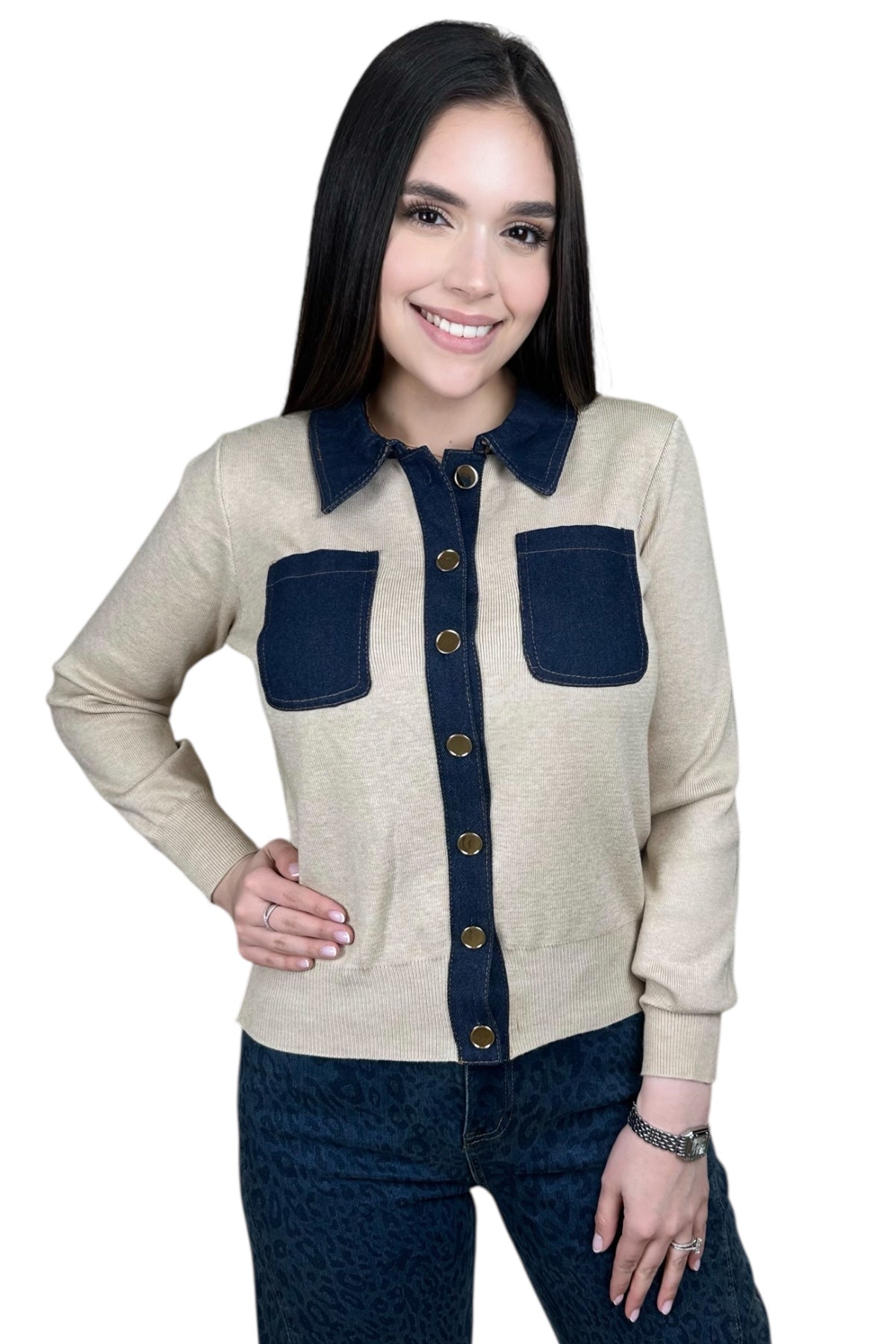 DENIM JACKET/SWEATER - BEIGE