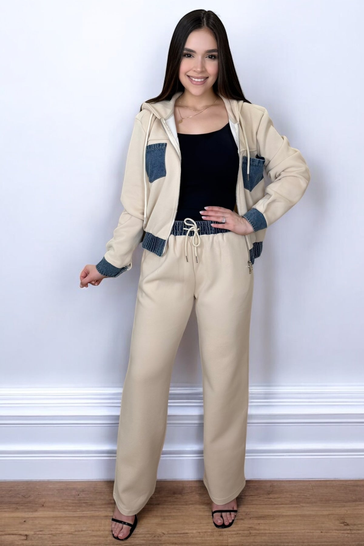 DENIM BEIGE LOUNGE SET