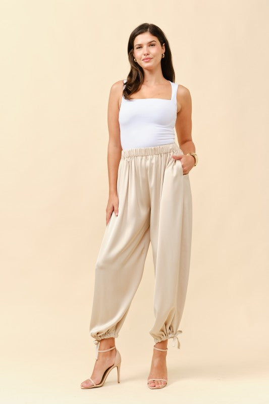SATIN BUBBLE PANT - BEIGE