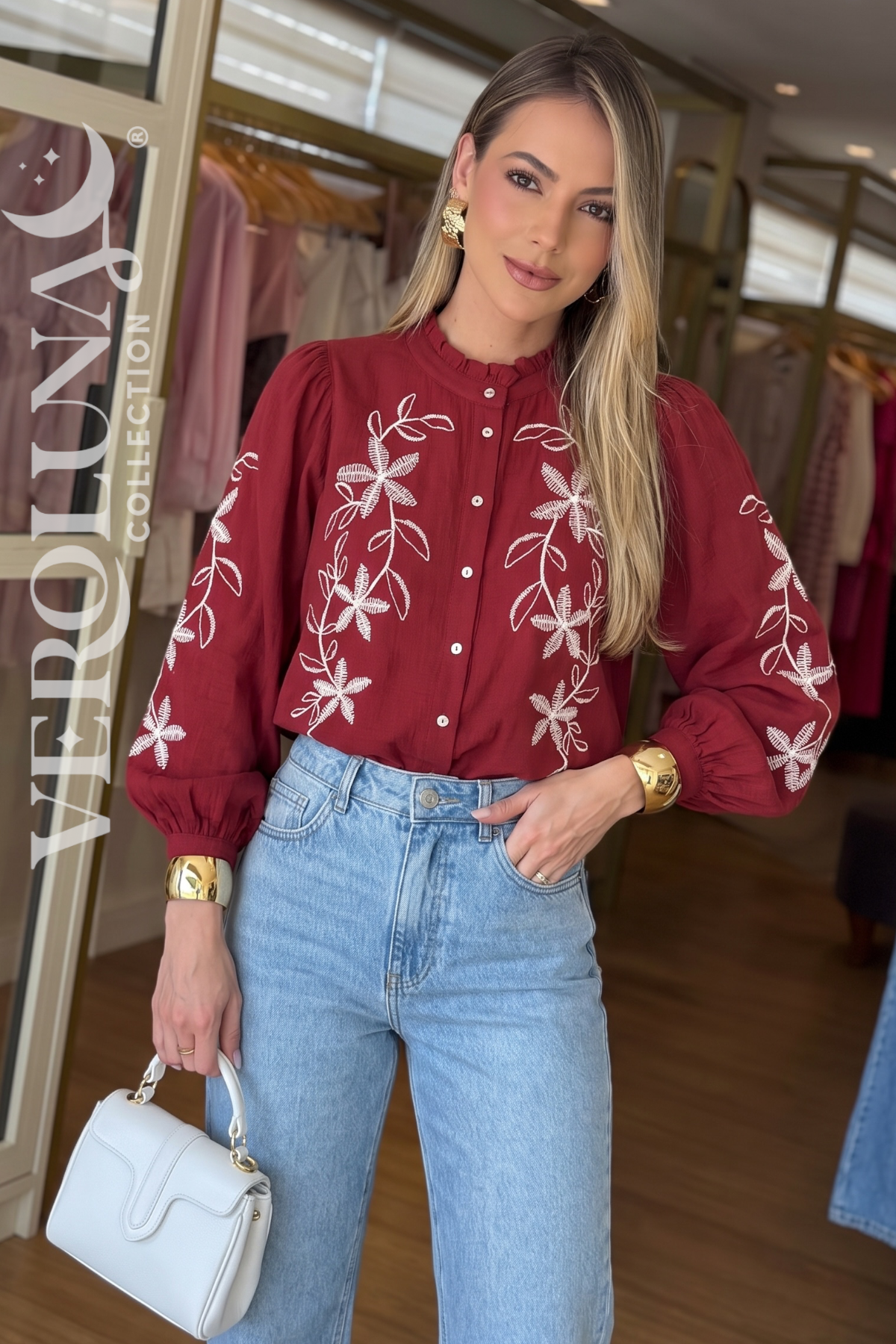 BURGUNDY EMBROIDERED SHIRT