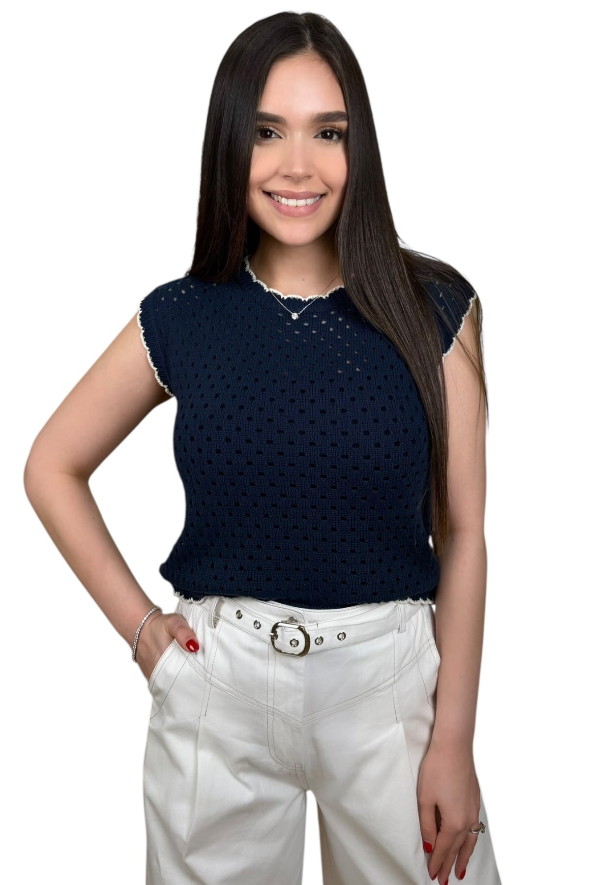 LAUREN NAVY KNIT TOP