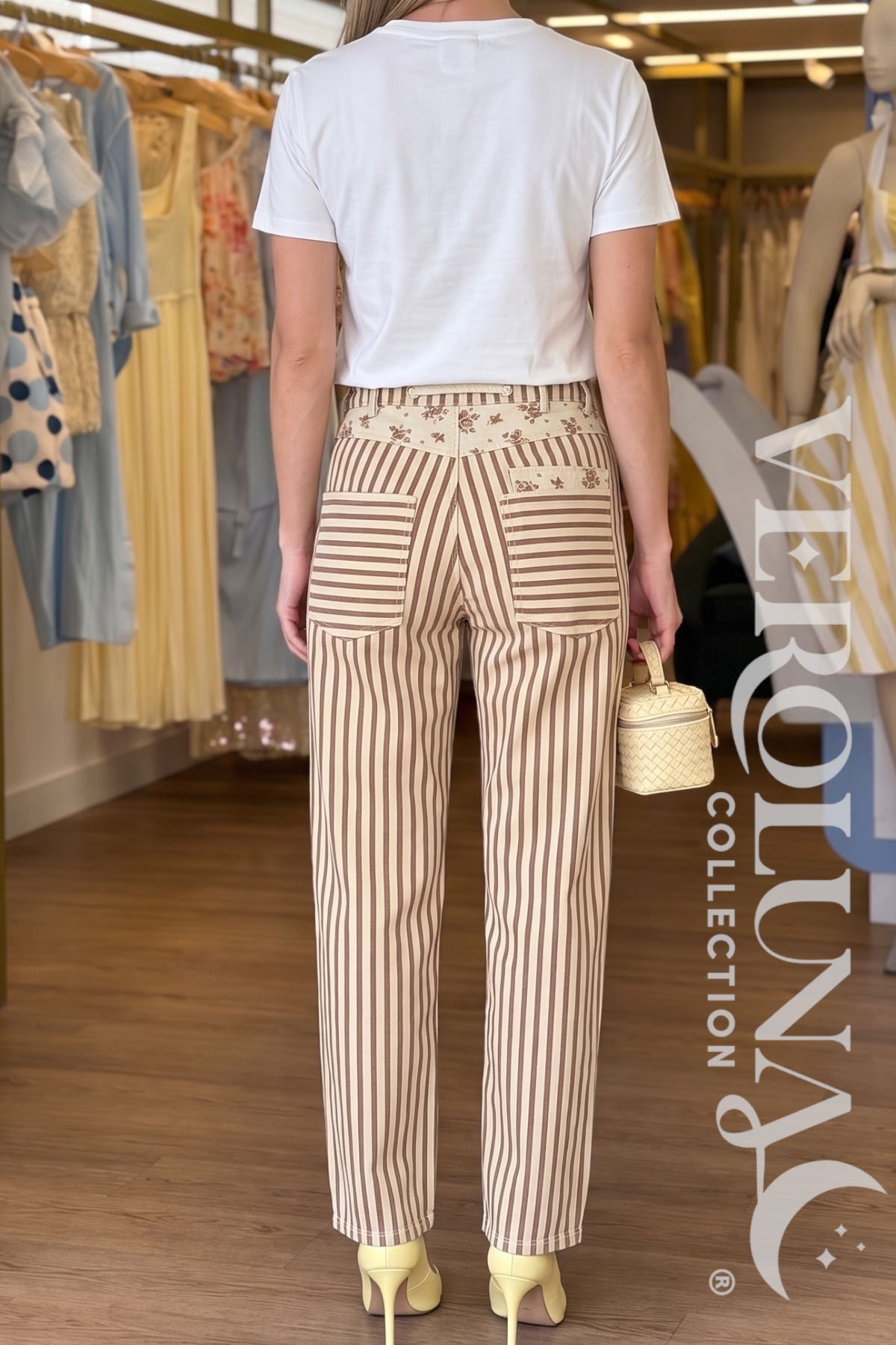 STRIPES FLOWER DESIGN JEANS
