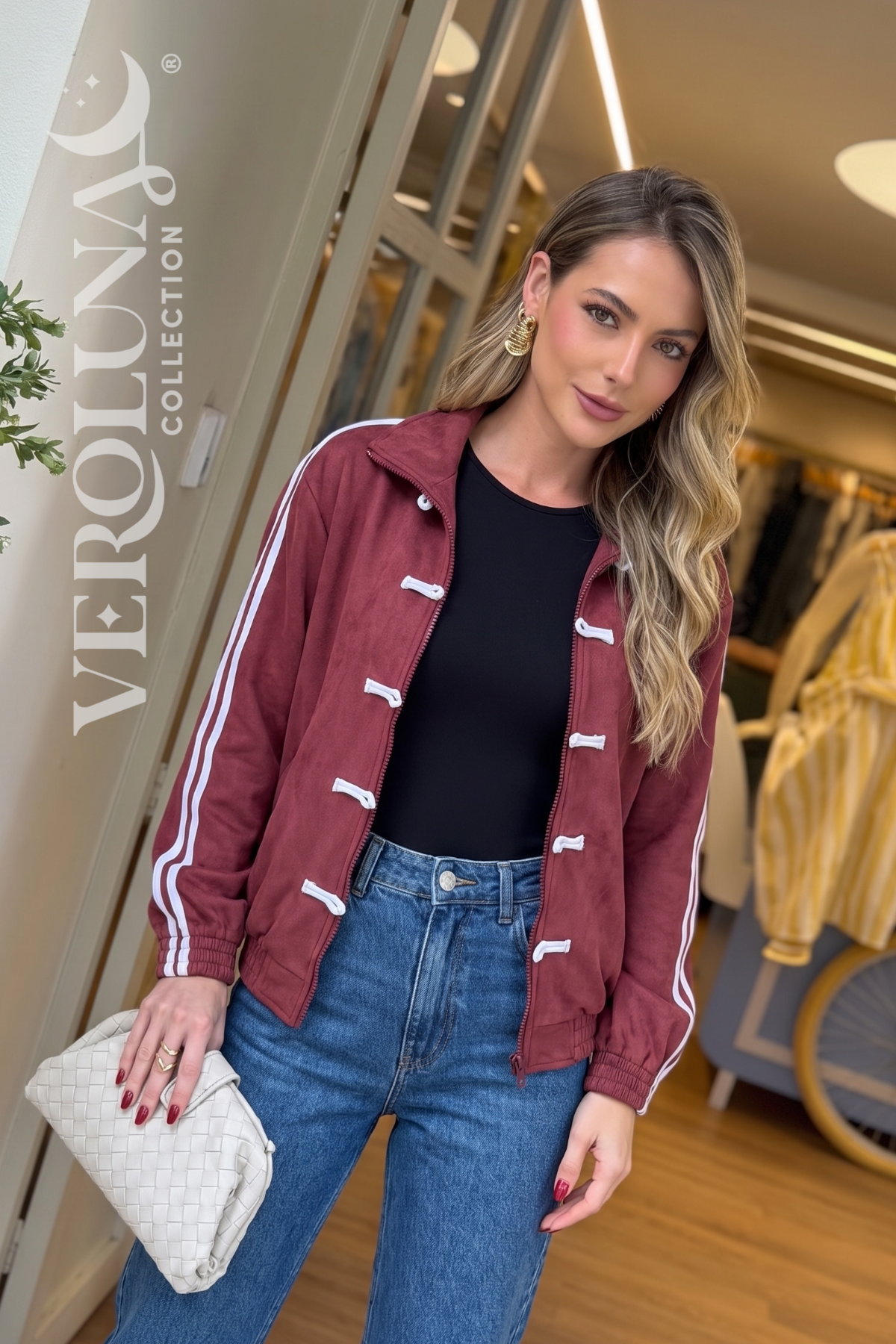 Burgundy Suede Track Jacket
