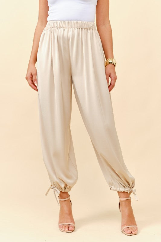 SATIN BUBBLE PANT - BEIGE
