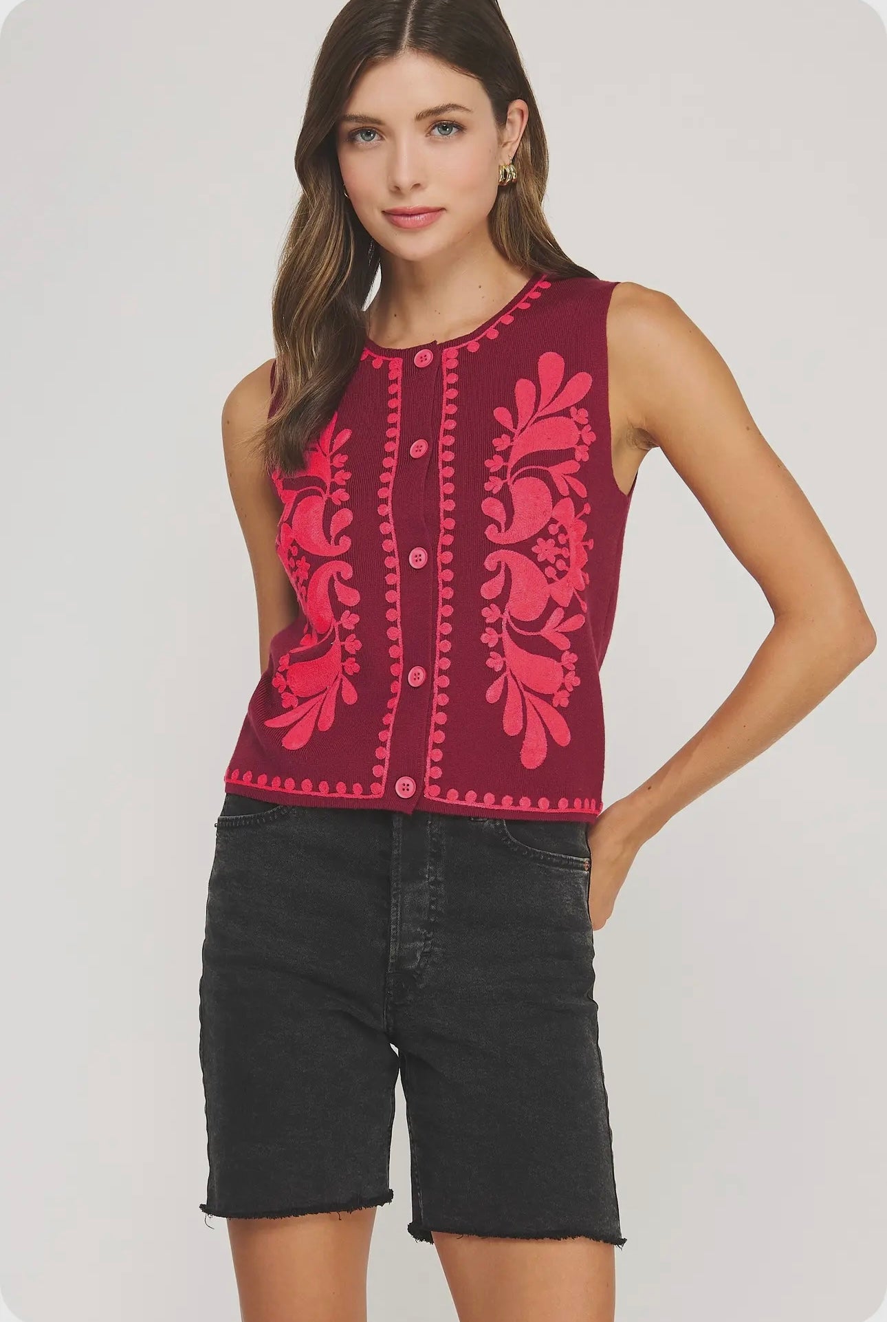 ELEGANT VEST - BURGUNDY & FUCHSIA