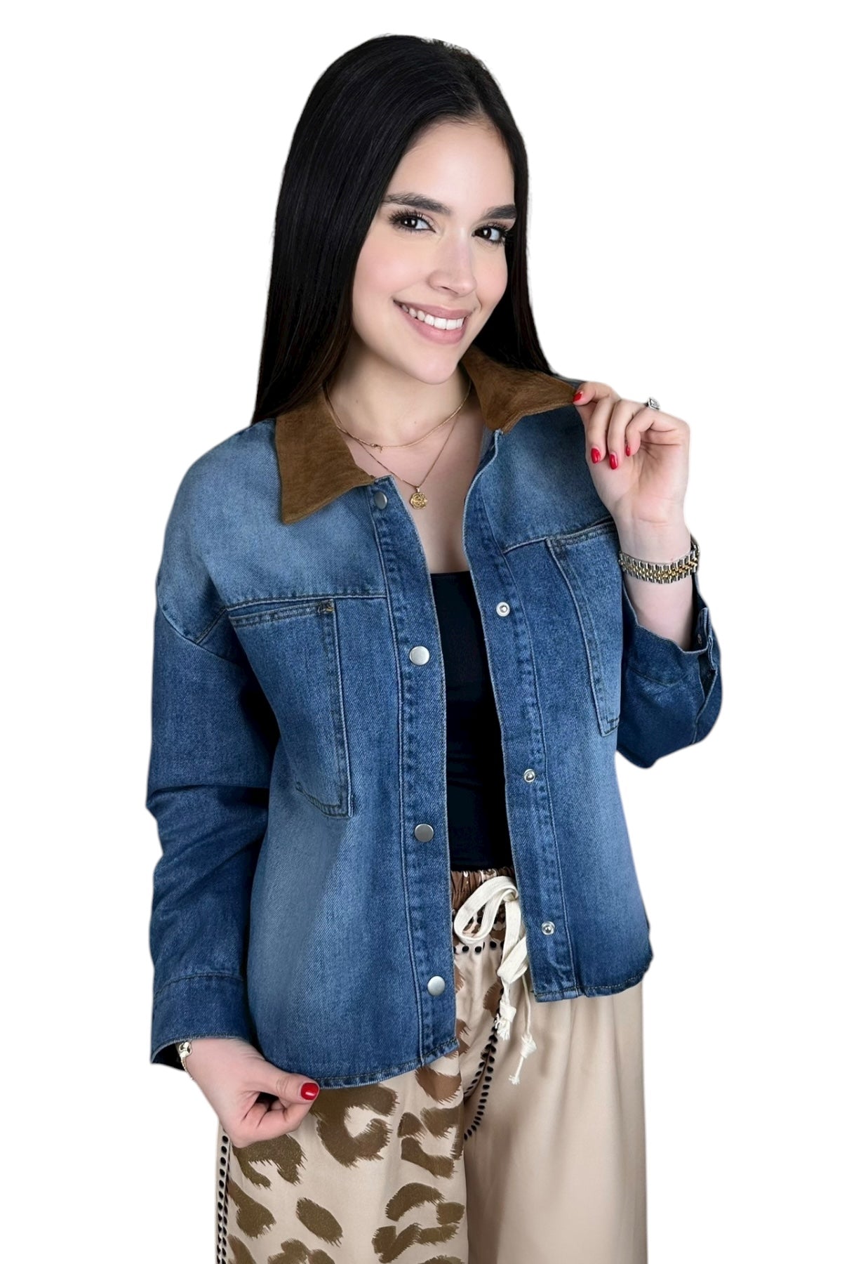 DENIM COLLARED SUEDE JACKET