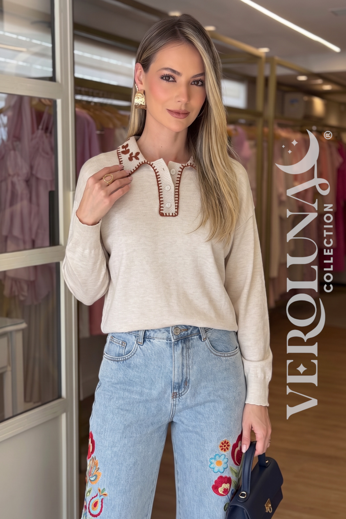 SWEATER BEIGE BORDADO