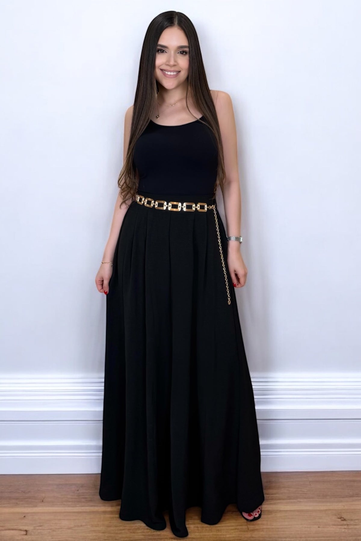 GOLD PALAZZO PANT - BLACK