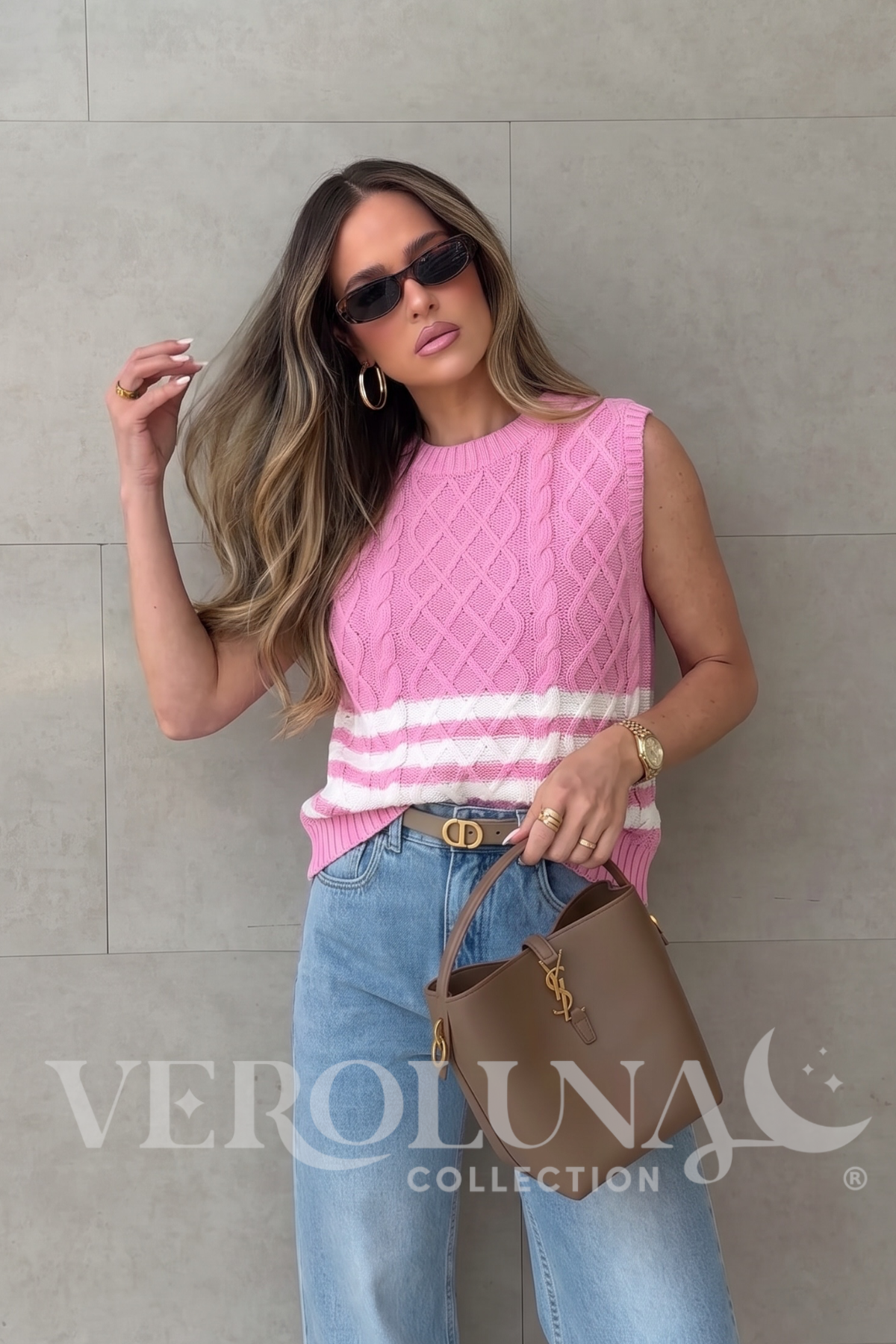 KNIT STRIPES TOP - PINK