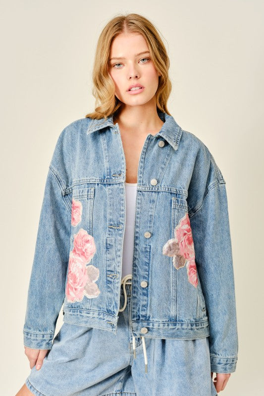 FLOWER DESIGNER DENIM JACKET