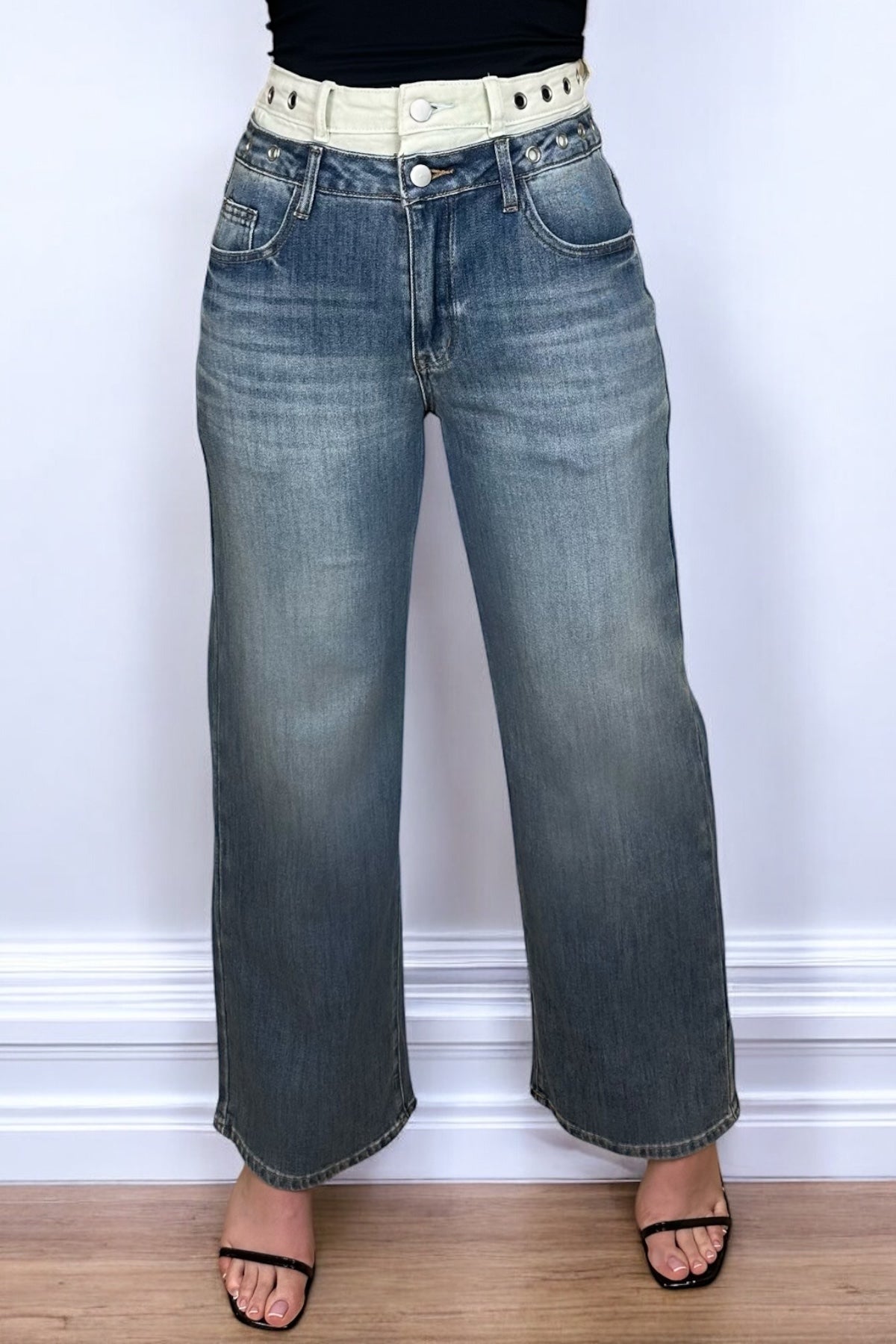 TRENDY DOUBLE WAIST JEANS