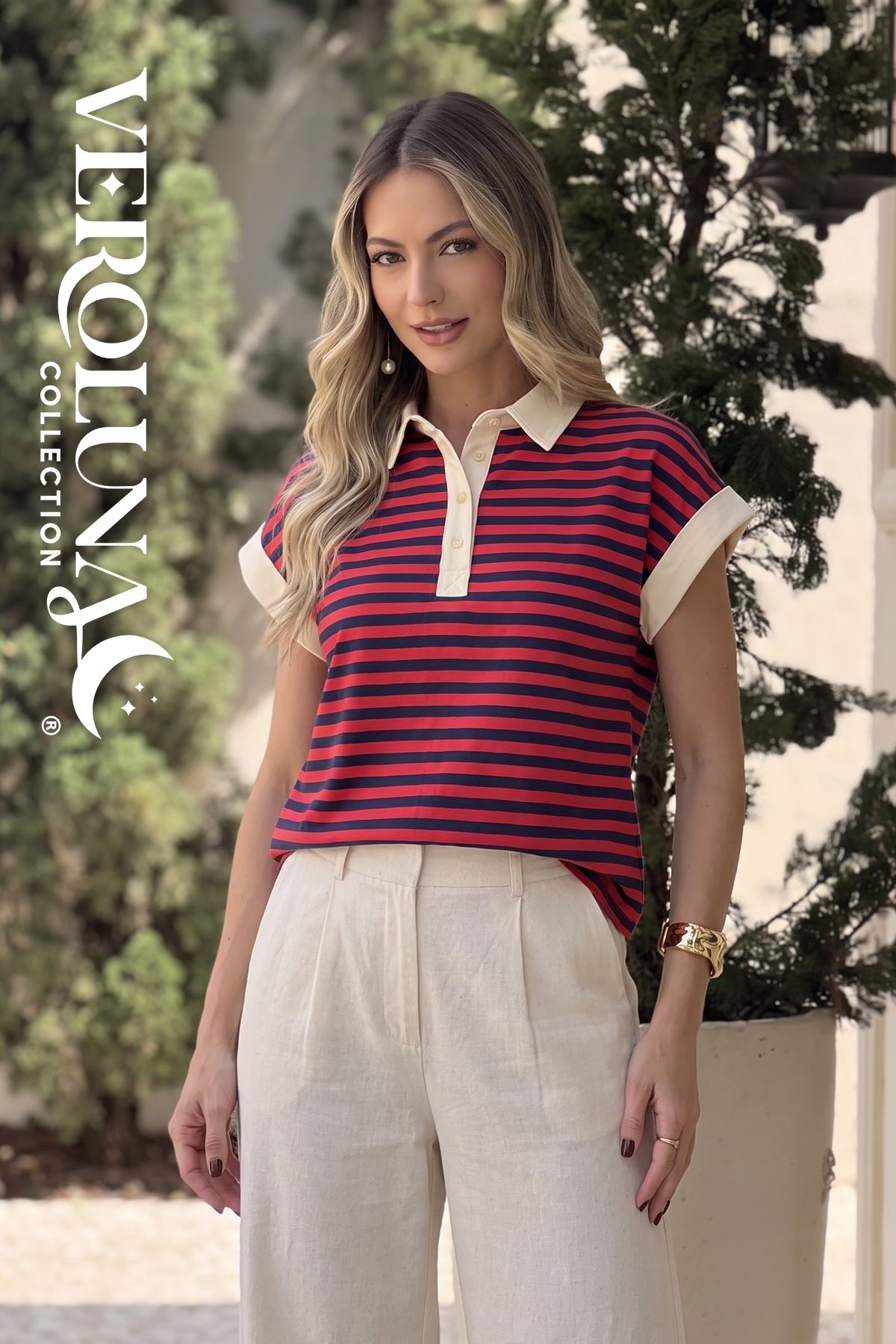 STRIPED POLO TOP