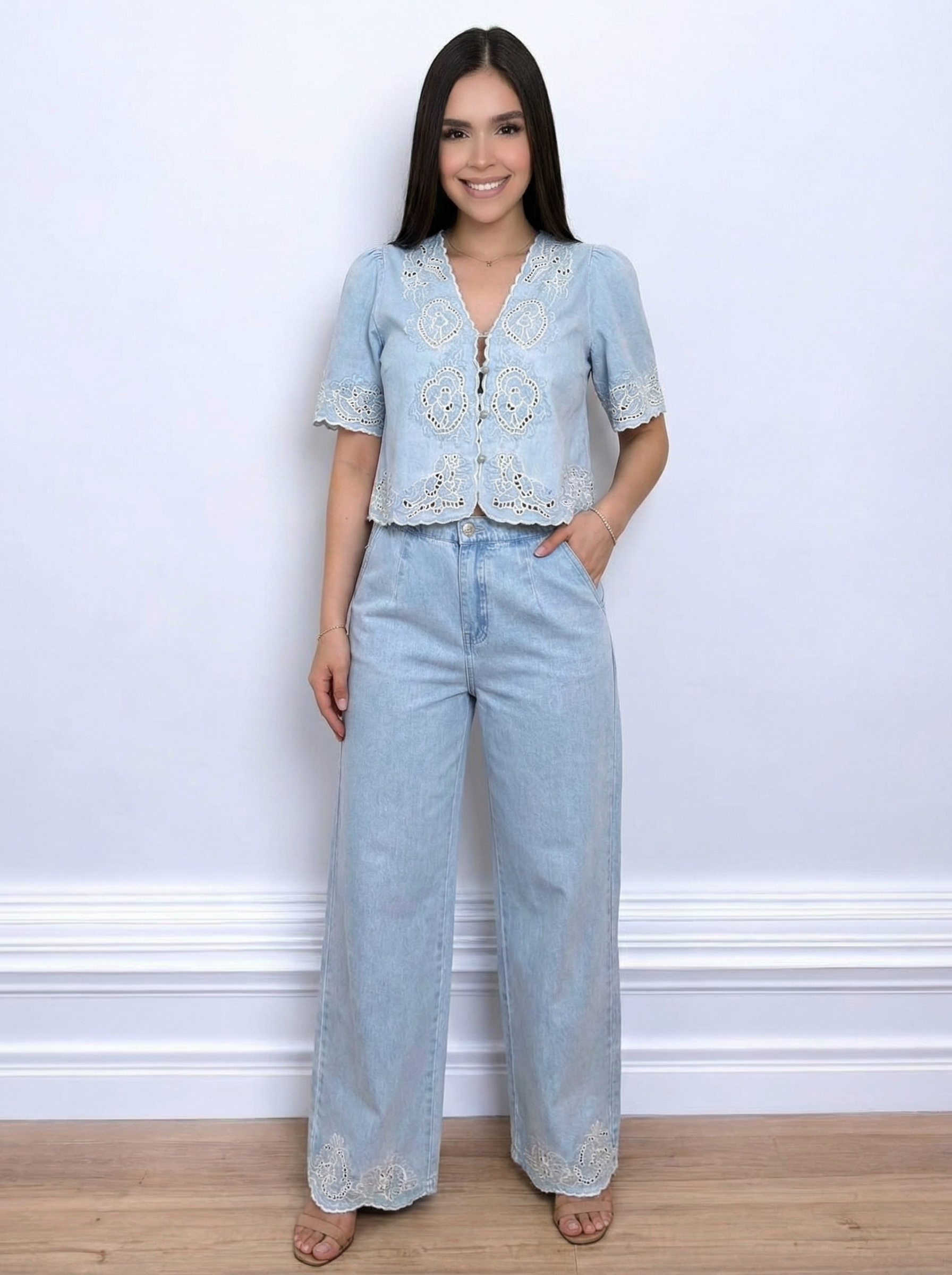 THE PERFECT DENIM EMBROIDERED SET